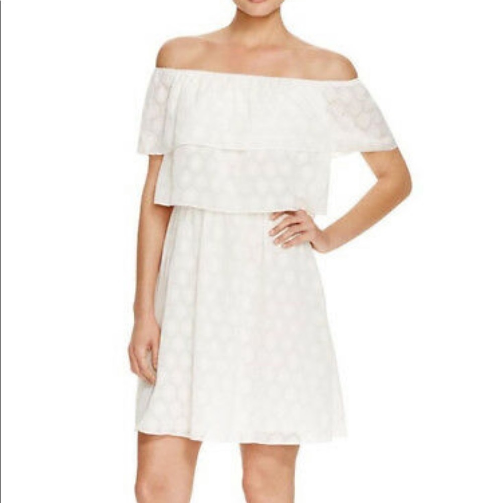 COOPER & ELLA Off Shoulder White Tiered Dress